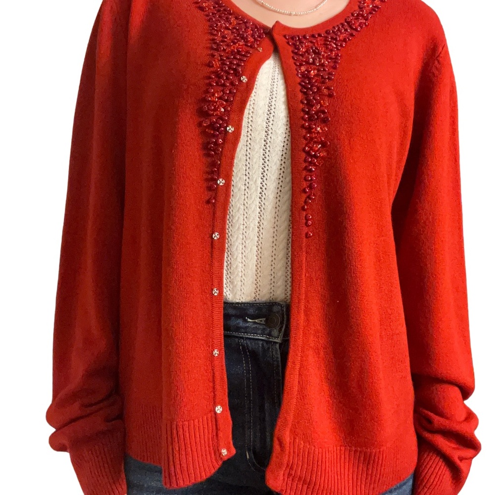 Red Beaded Women's Sweater